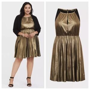 Torrid Women's Gold Shimmer Halter Skater Dress Gold Size 1X